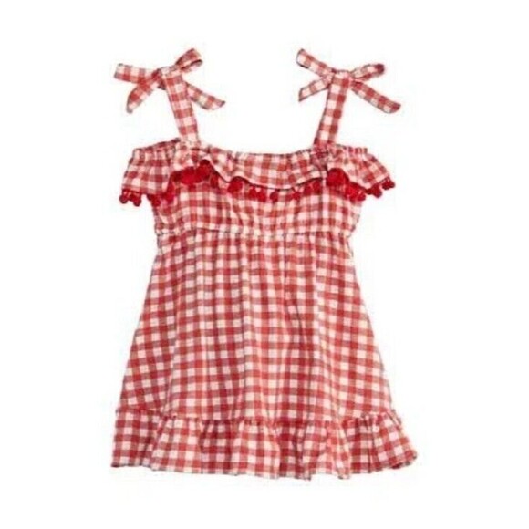 Rare Editions Little Girls Gingham Ruffle Dress Off The Shoulder Red Size 3T - Picture 2 of 2